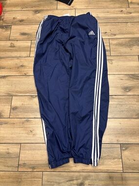 Vintage 90s Adidas Navy Blue White 3-Stripe Windbreaker Track Pants Mens XL